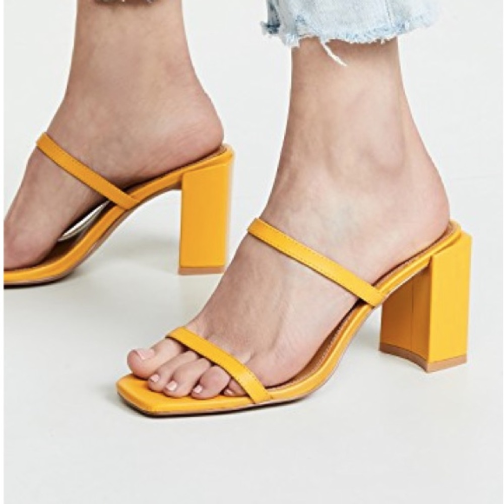 JAGGAR yellow strapped mules with block heel